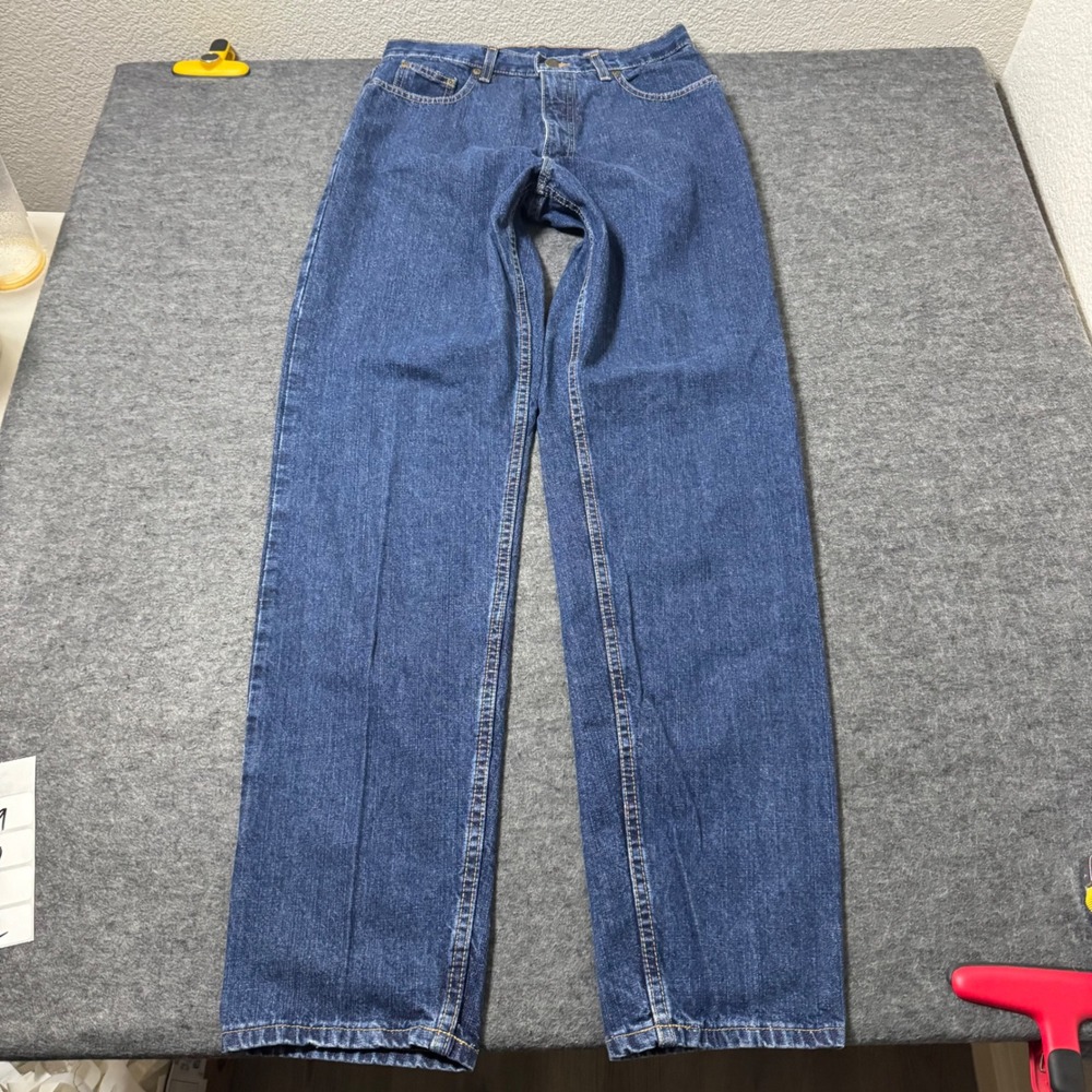 VTG 90s Eddie Bauer Denim High Waisted Straight Leg Jeans Blue Tall 8 Cotton